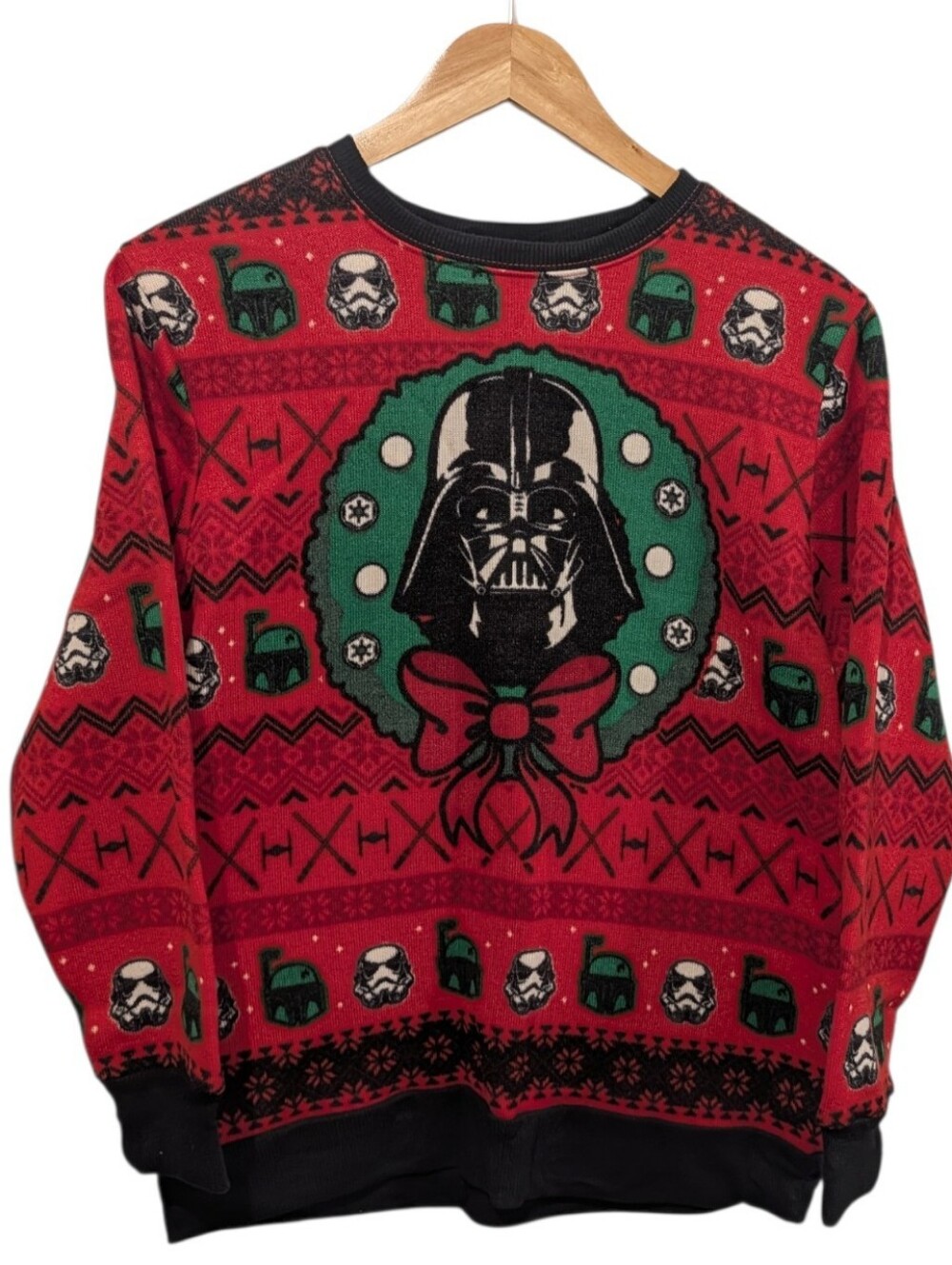 Star Wars Red and Green Darth Vader Holiday Crewneck Sweater Size XL